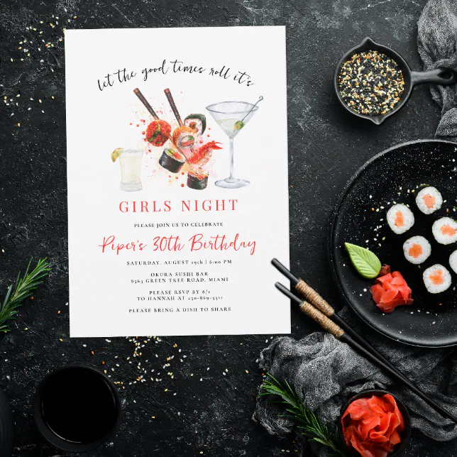 Sushi Party | Good Times Roll Girls Night Party Invitation | Zazzle