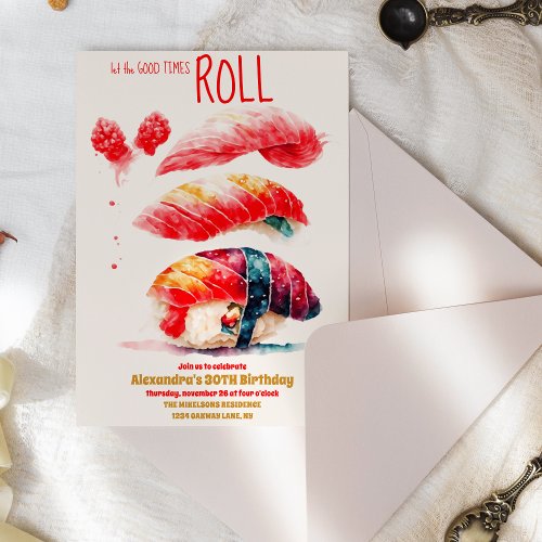 Sushi Party  Good Times Roll Girls Night Party Invitation