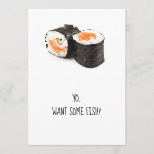 Sushi party invitation, funny humour dinner fish invitation