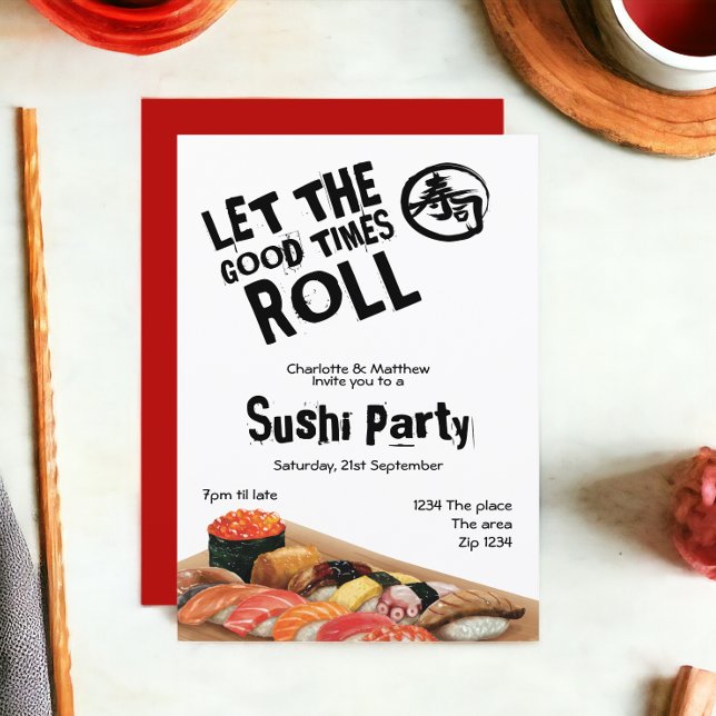 Sushi Party Japanese Let The Good Times Roll Invitation (Sushi Party Japanese Let The Good Times Roll Invitations from Ricaso. Dinner invites with sushi )
