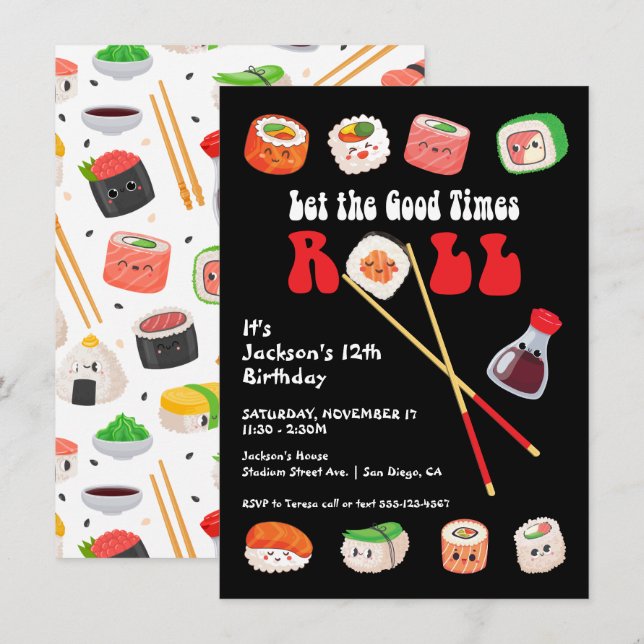 Sushi Party Let the good times roll birthday Invitation (Front/Back)