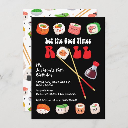 Sushi Party Let the good times roll birthday Invitation
