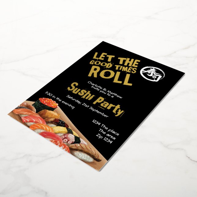 Sushi Party Let The Good Times Roll Japanese Foil Invitation (Rotated)