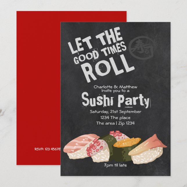 Sushi Party Let The Good Times Roll Japanese Invitation (Front/Back)