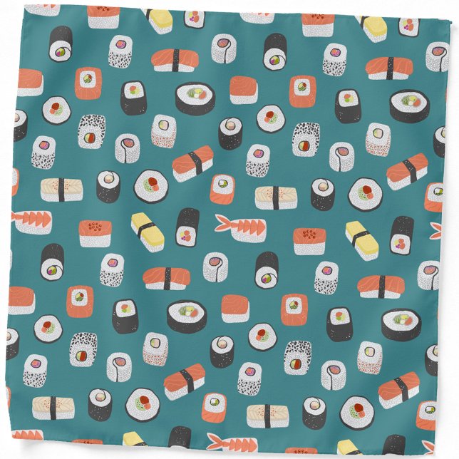 Sushi Pattern Bandana (Japanese sushi food art teal green bandana)