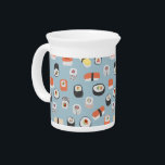 Sushi Pattern Beverage Pitcher<br><div class="desc">Delicious Japanese sushi food art pattern on a pale blue background.  Original art by Nic Squirrell.</div>