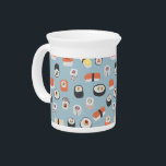 Sushi Pattern Beverage Pitcher<br><div class="desc">Delicious Japanese sushi food art pattern on a pale blue background.  Original art by Nic Squirrell.</div>