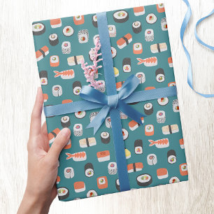 Sushi Pattern Teal Green Wrapping Paper