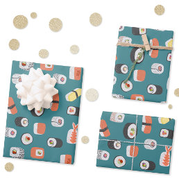 Sushi Pattern Teal Green Wrapping Paper Sheets