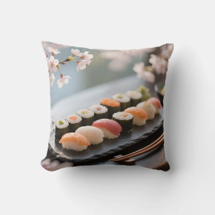 Sushi Platter Cherry Blossom Throw Pillow