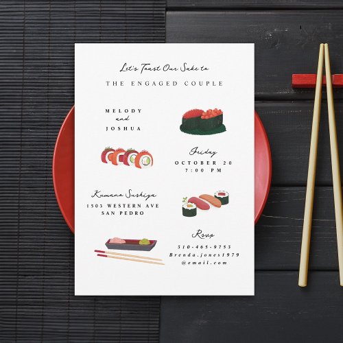 Sushi Pre Wedding Party White Invitation