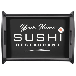 Sushi restaurant serving tray with classy logo