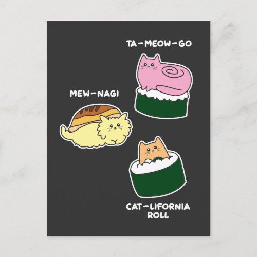 Sushi Roll Cat Animal Pun Postcard