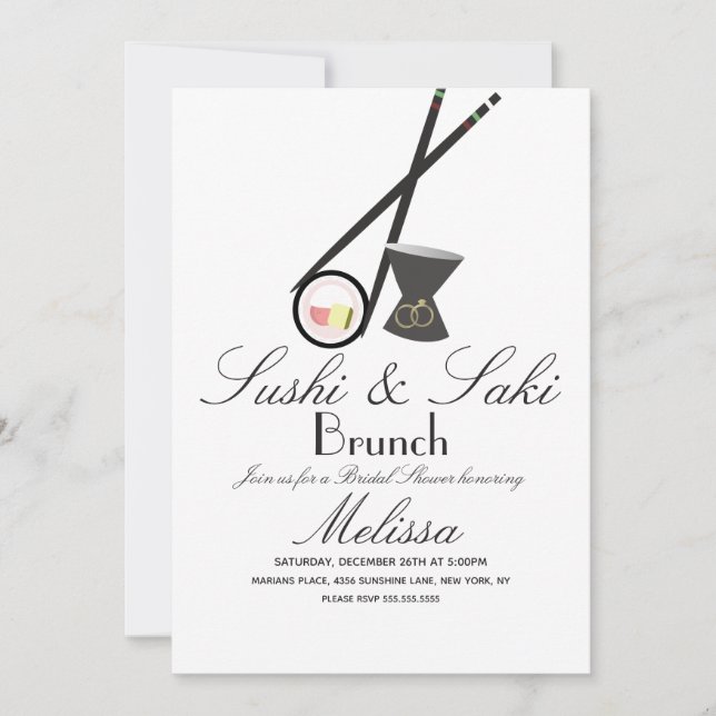 Sushi Roll Chopsticks Saki Bridal Shower  Invitation (Front)
