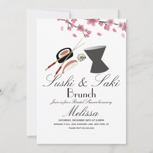 Sushi Roll Chopsticks Saki Tree Bridal Shower  Invitation