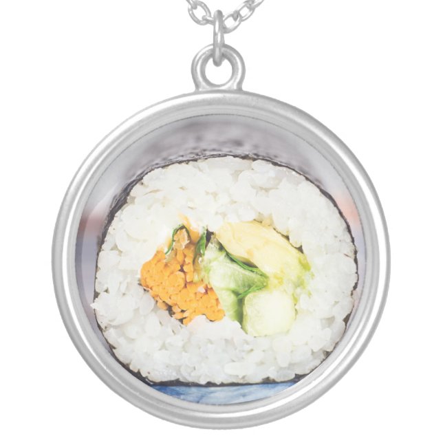 Sushi roll Fish and rice Silver Plated Necklace (Front)