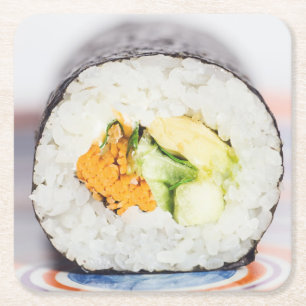 Sushi roll Fish and rice Square Paper Coaster
