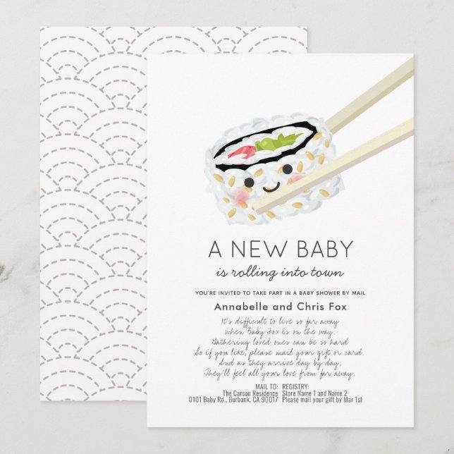 Sushi Roll Kawaii Baby Shower by Mail Invitation (Front/Back)