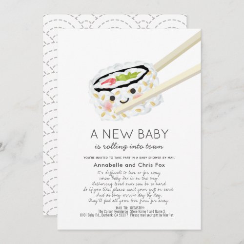 Sushi Roll Kawaii Baby Shower by Mail Invitation