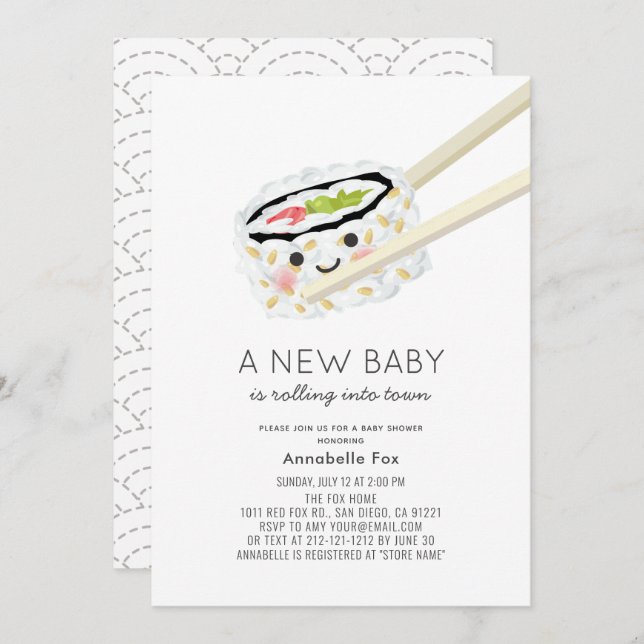 Sushi Roll Kawaii Baby Shower Invitation (Front/Back)