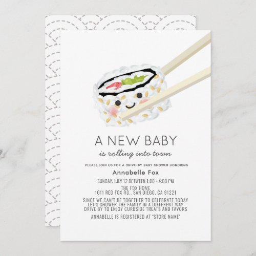 Sushi Roll Kawaii Drive_by Baby Shower Invitation