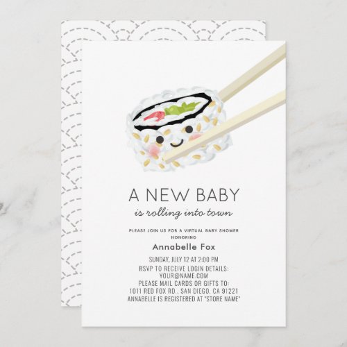 Sushi Roll Kawaii Virtual Baby Shower Invitation
