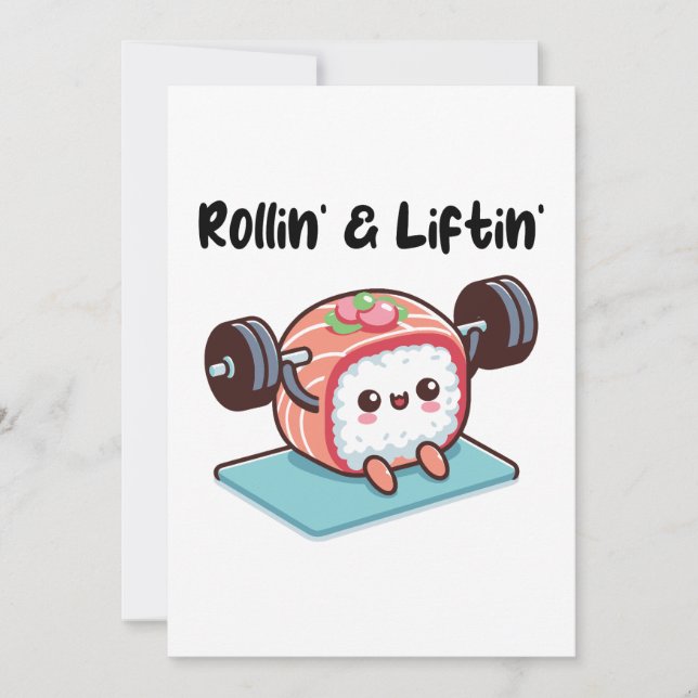 Sushi Roll Lifting Weights Invitation (Front)