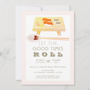 Sushi Roll Pink Birthday Party Invitation