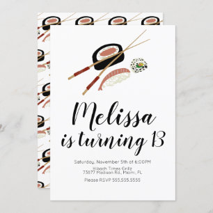 Sushi Roll Salmon Teen Birthday Hibachi Restaurant Invitation