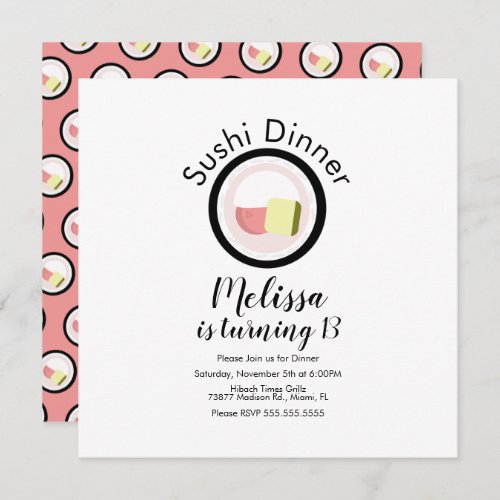 Sushi Roll Salmon Teen Birthday Restaurant Party Card