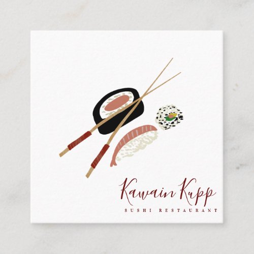 Sushi Rolls Chopstick Burgandy Restaurant Logo Square Business Card