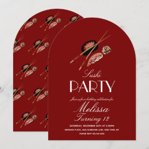 Sushi Rolls Chopsticks Japan Saki Birthday Party Invitation