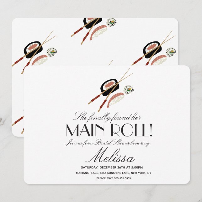 Sushi Rolls Chopsticks Japan Saki Bridal Shower Invitation (Front/Back)