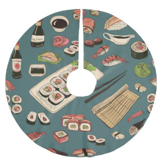 Sushi Rolls: Colored Seamless Vintage. Brushed Polyester Tree Skirt