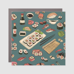 Sushi Rolls: Colored Seamless Vintage. Car Magnet