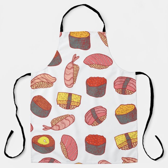 Sushi rolls, doodle, colorful wallpaper apron (Front)
