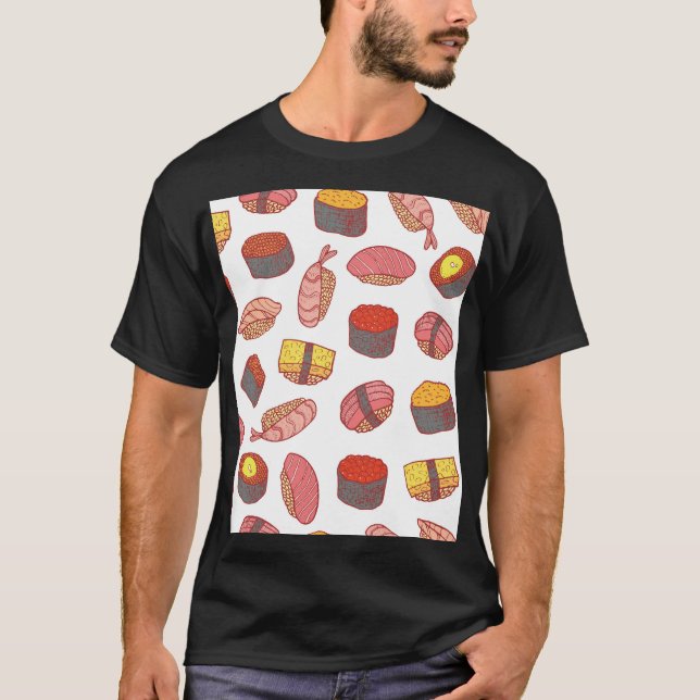 Sushi rolls, doodle, colorful wallpaper T-Shirt (Front)