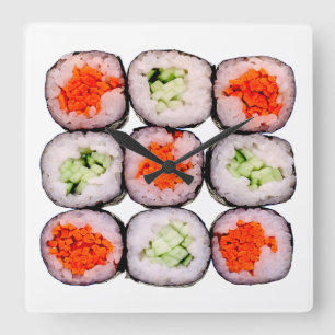 Sushi Rolls Japanese Food Template Square Wall Clock