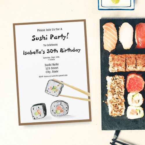 Sushi Rolls With Chopstick Party Invitation