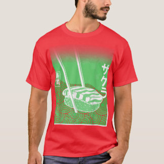 Sushi & Sakura Japanese Cherry Blossom Green Color T-Shirt