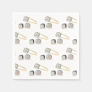 Sushi Salmon Rolls With Chopsticks Illustration Napkins