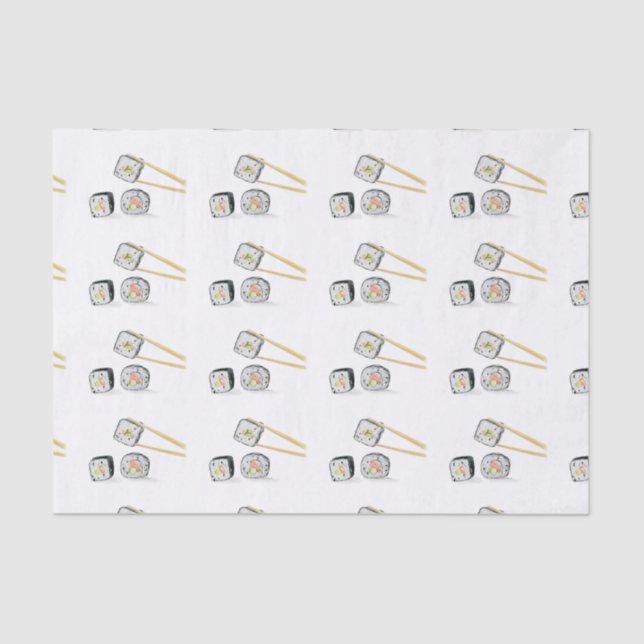 Sushi Salmon Rolls With Chopsticks Illustration Tissue Paper (Front)