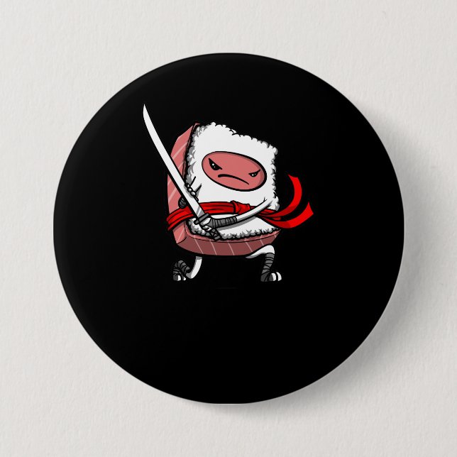Sushi Samurai Ninja Kawaii Japanese Food Button (Front)