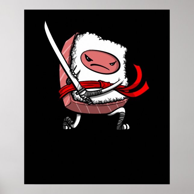 Sushi Samurai Ninja Kawaii Japanese Food Poster (Front)
