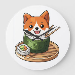 Sushi Shiba � Funny Food Dog Large Clock