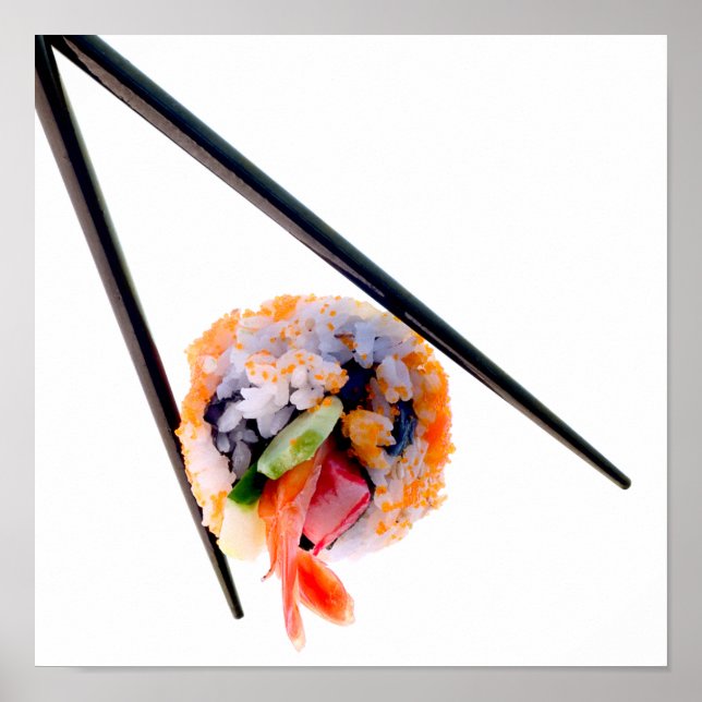 Sushi Shrimp Roll Black Chopsticks on White Japan Poster (Front)