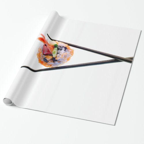 Sushi Shrimp Roll Black Chopsticks on White Japan Wrapping Paper