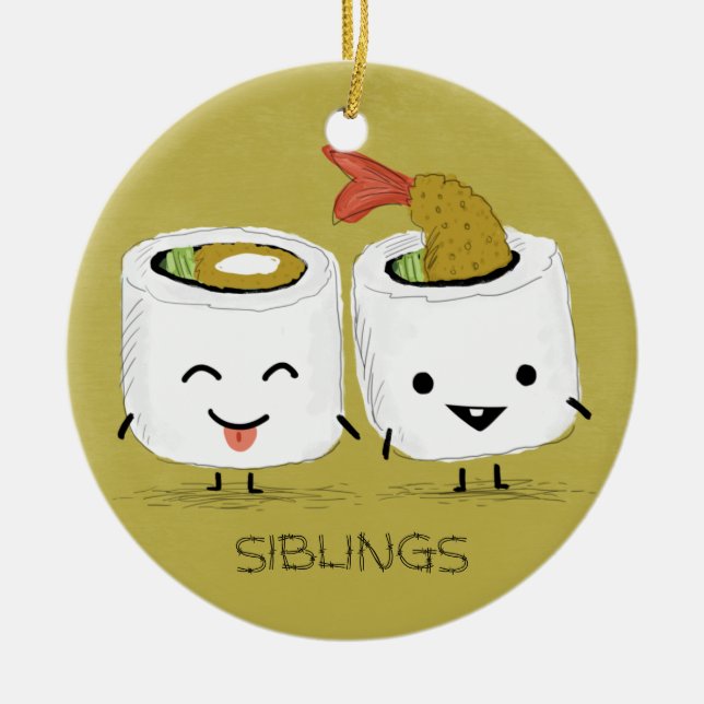 Sushi Siblings Kawaii Tempura Shrimp Sushi Twins Ceramic Ornament (Front)