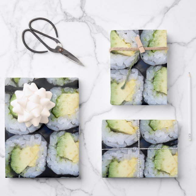 Sushi Slices on a Tray Photo Wrapping Paper Sheets (Front)