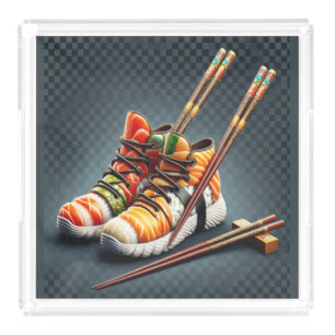Sushi Sneakers with Chopsticks Humor  Acrylic Tray